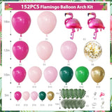 156Pcs Tropical Flamingo Balloon Arch Garland Kit, Hot Pink Dark Green Light Pink Gold Confetti Flamingo Foil Balloons With Palm Leaves For Hawaiian Luau Aloha Summer Beach Birthday Party Decorations