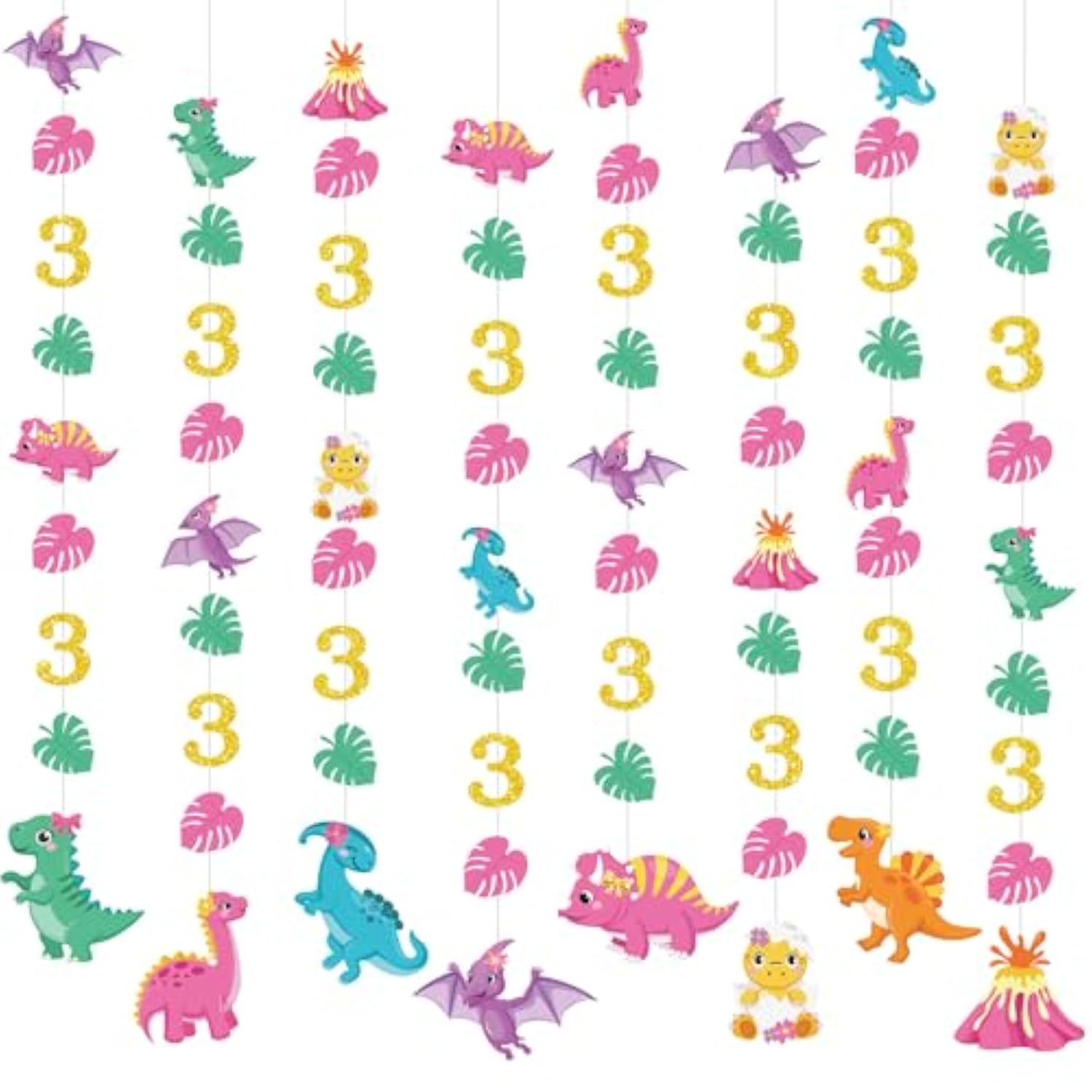 8 Pcs 3Rd Dinosaur Party Decorations Three Rex Birthday Decorations 3Rd Dino Paper Hanging Garland Banner Backdrop For Kids Dino Theme Birthday Baby Shower Party Supplies Ceiling Decor(Girl)