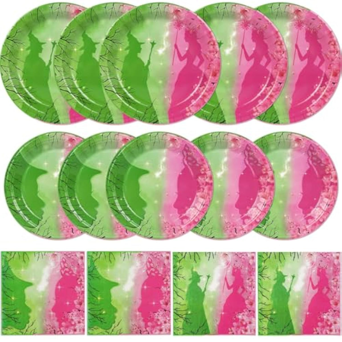 Pink And Green Party Decorations Happy Birthday Plates And Napkins 40Pcs Disposable Paper Tableware Set For Women Girls Party Birthday And Baby Shower Halloween Decorations