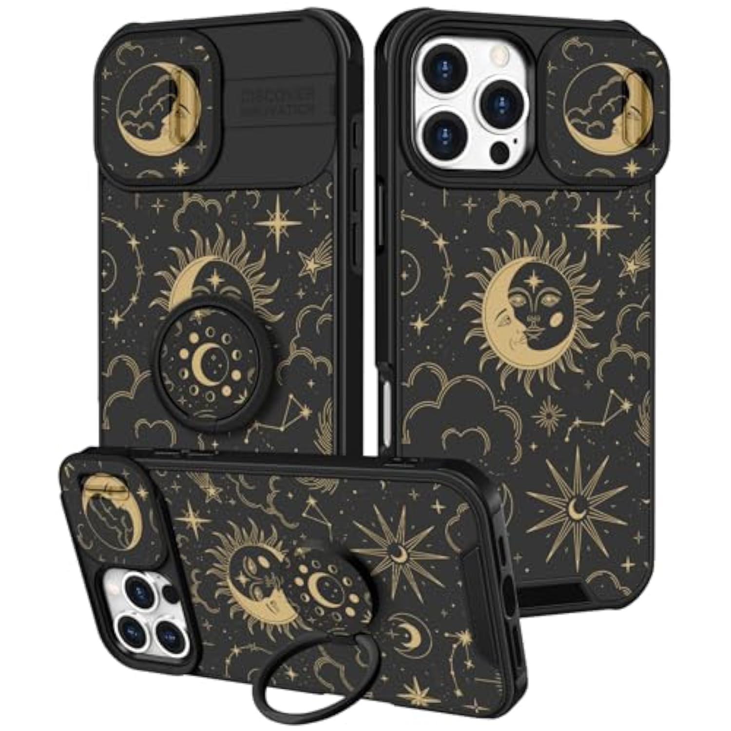 For Iphone 16 Pro Max Case - Women Girls Cute Phone Cover Girly Pretty Aesthetic Stars Sun Moon Unique Design With Camera Cover And Ring Stand Funda For Apple 16 Pro Max