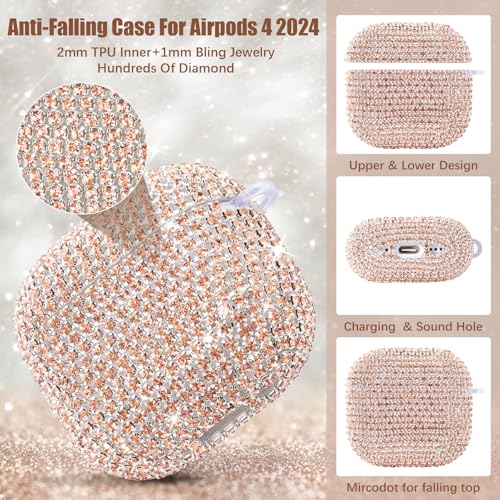 Cute Jewelry Case For Airpods 4 Cases 2024 Cover Women, Sparkly Air Pods 4 Gen Case Hard Tpu Airpod Cases 4Th Generation Glitter Ipods 4 Cas With Bling Keychain For Ipods Earbuds Airpods 4Th