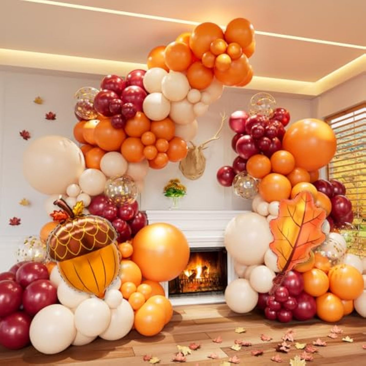 Fall Thanksgiving Balloon Arch Kit with Burgundy Orange Nude Confetti Balloons