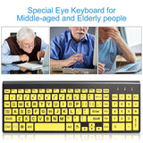 -Wireless Large Print Keyboard And Mouse Set With Usb Receiver| Quiet Scissor Switch | For Seniors And Visually Impaired Low Vision Individuals-Yellow