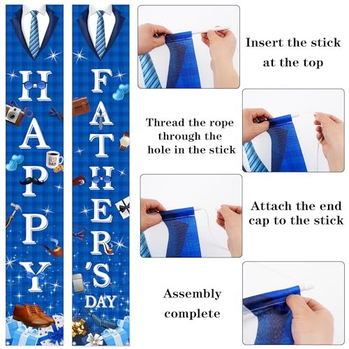 Happy Fathers Day Banner Decorations - Father's Day Hanging Porch Sign Party Decor Blue, Best Dad Ever Door Banner for Fathers Day Party 70.8 x 11.8 Inch