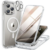 Magnetic For Iphone 15 Pro Case [Compatible With Magsafe] Full-Body Bumper Phone Case With Built-In Glass Screen Protector& Camera Protector, Military Drop Proof 15 Pro Cover 6.1 Inch,Clear
