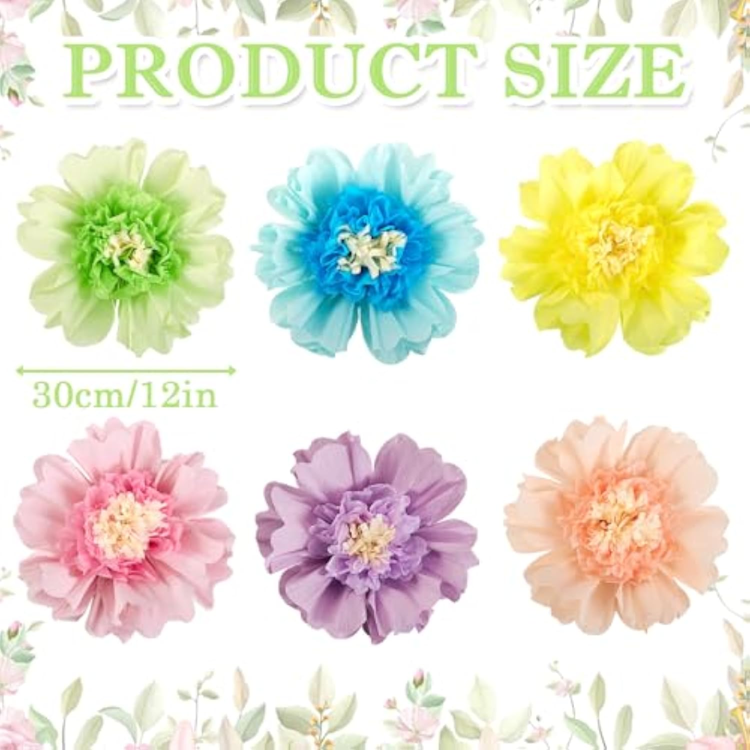 Pastel Paper Flowers 6Pcs Large Tissue Paper Flowers Decoration For Wall 12 Inch Giant Crepe Flowers For Spring Garden Backdrop Pastel Birthday Easter Wedding Party Bulletin Board