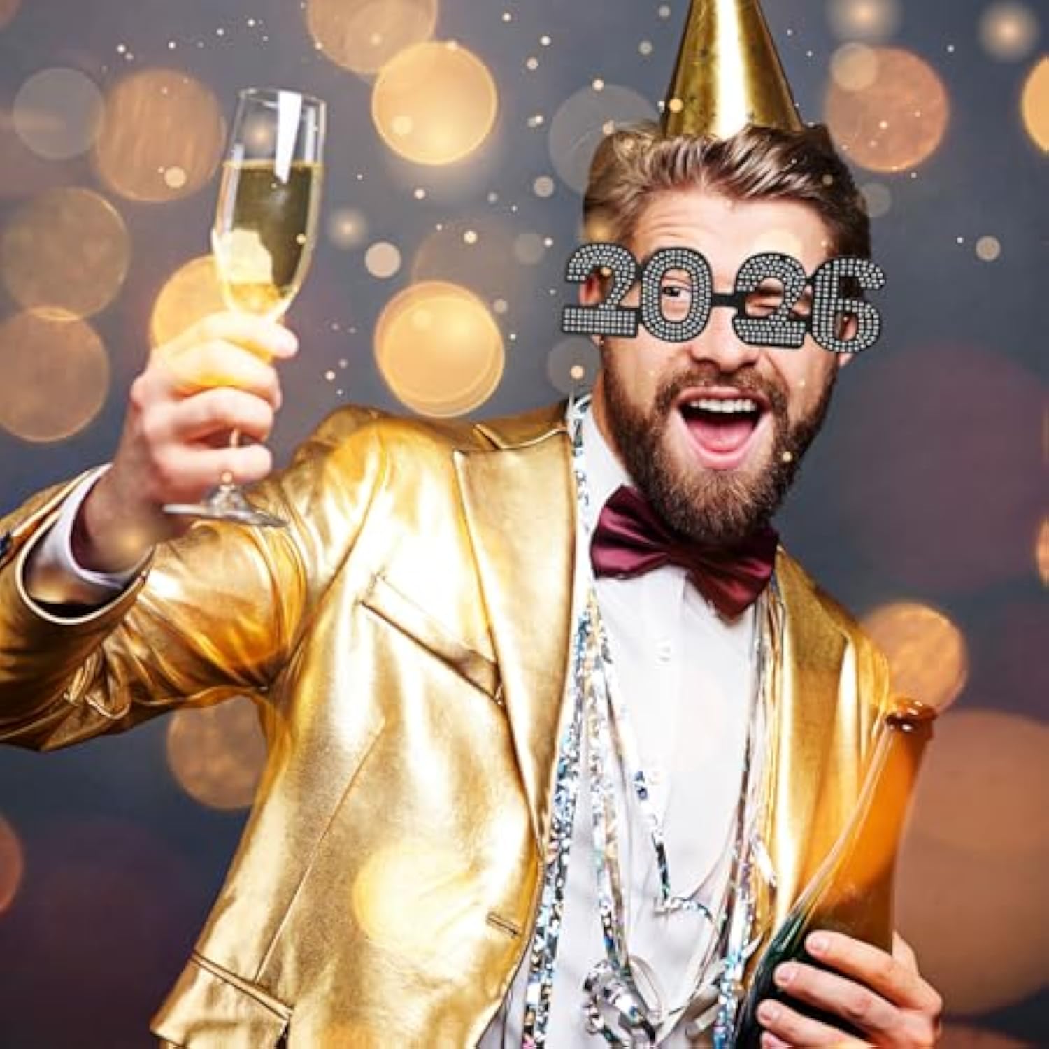 2026 Number Glasses Black Diamond Plastic for New Year Party Photo Props