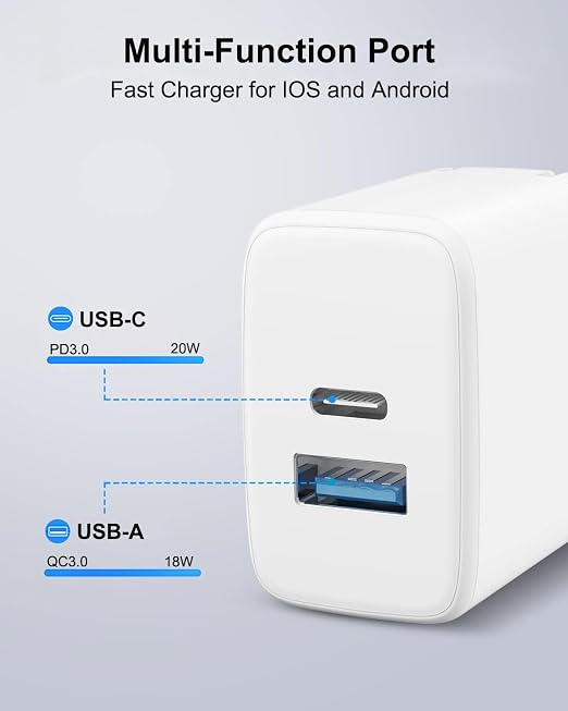 20W Dual Port Fast Wall Charger with 6.6FT USB C to Lightning Cable