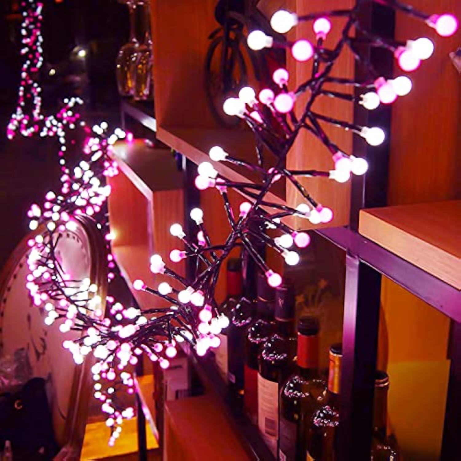 Cluster Christmas String Lights Pink &White, 400 Led 8 Twinkle Modes 13Ft Globe Fairy Lights For Xmas Tree Bedroom Indoo