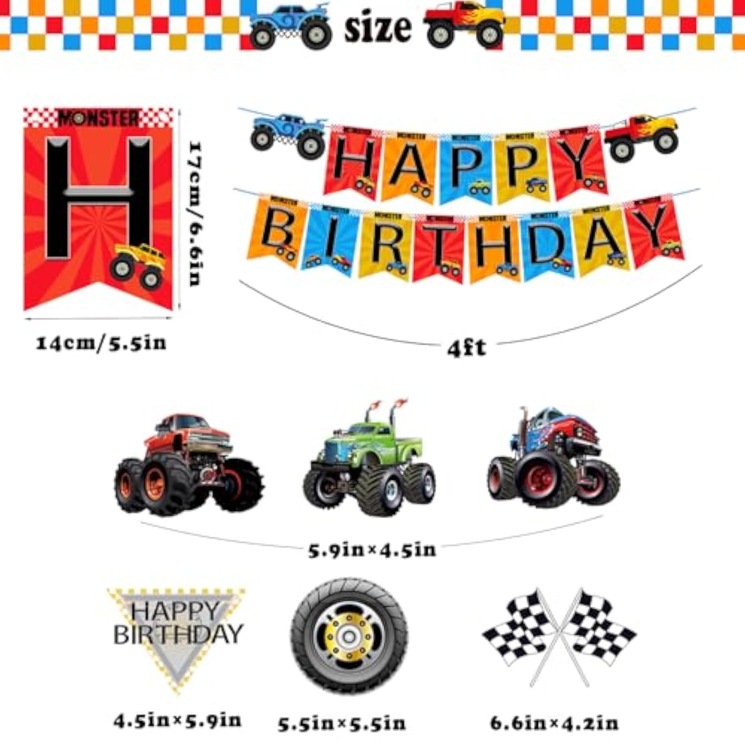 Monster Truck 3Rd Birthday Party Decorations Set - 40 Pcs Banner, Hanging Swirls, Foil & Latex Balloons For 3Rd Birthday Race Car Theme Party Supplies