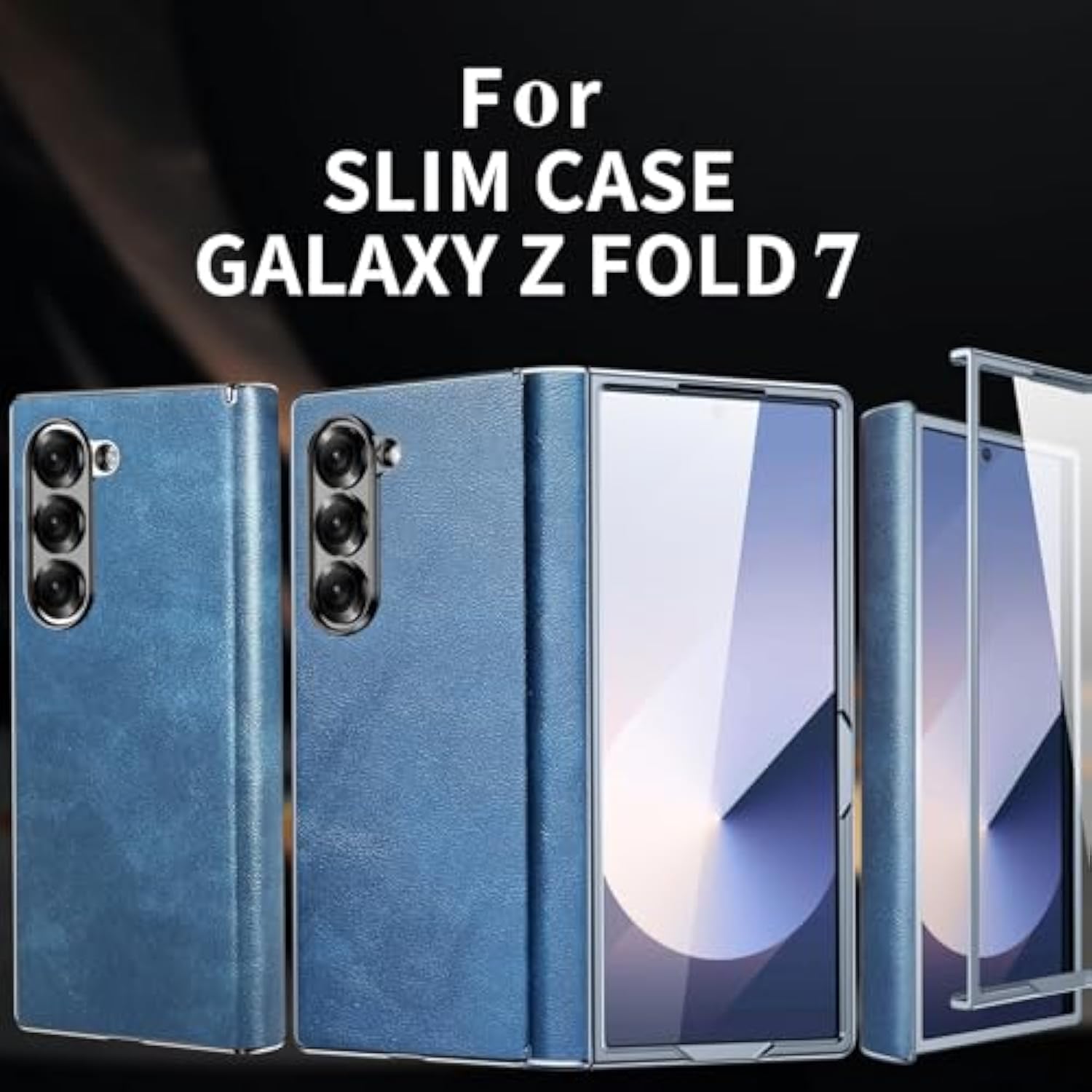 Leather Phone Case For Samsung Galaxy Z Fold 7, Military-Grade Drop-Proof, With Screen Protection, Shell And Film Integrated, Ultra-Durable Case For Galaxy Z Fold 7 Case,Blue Gray