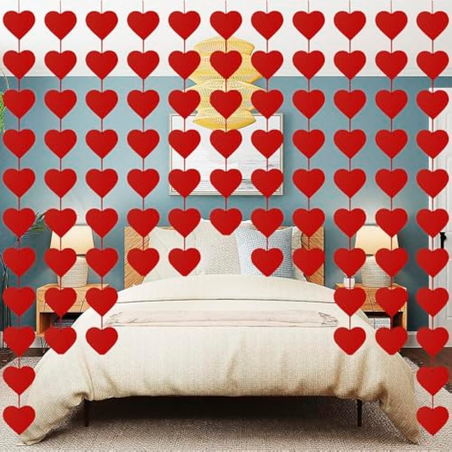 Valentines Day Decor - 84-Piece Red Felt Heart Garland Hanging String