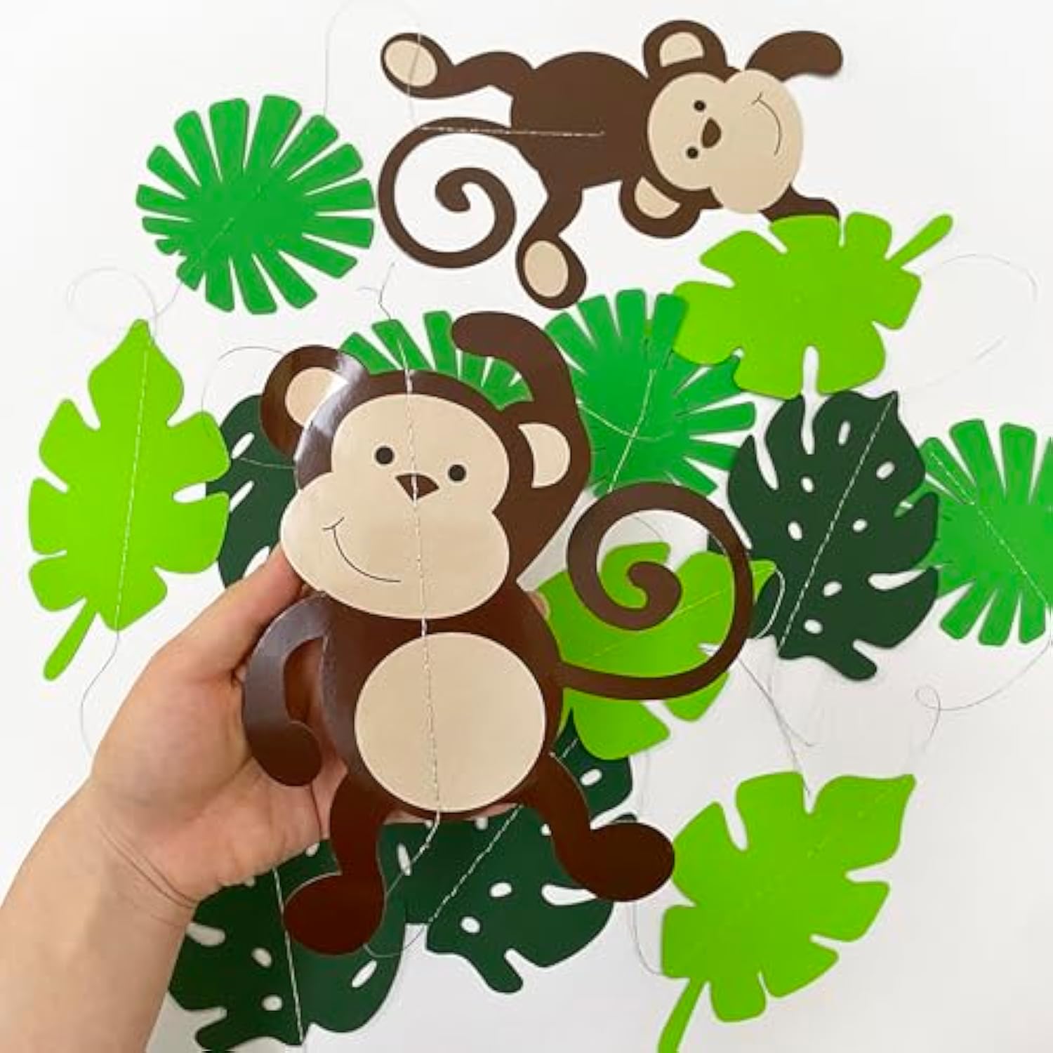 Monkey Palm Leaves Cutouts Garland Jungle Party Decorations Monkeys Hanging Wall Decorations For Kids Wild One Birthday Tropical Jungle Safari Animal Party Banner Backdrop For Boys Baby Shower Decor