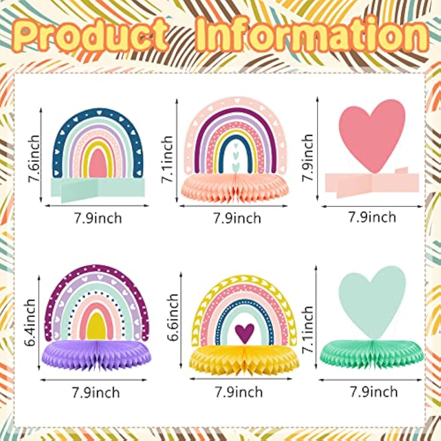 10 Pcs Rainbow Honeycomb Centerpieces for Birthday, Baby Shower & Easter Decor