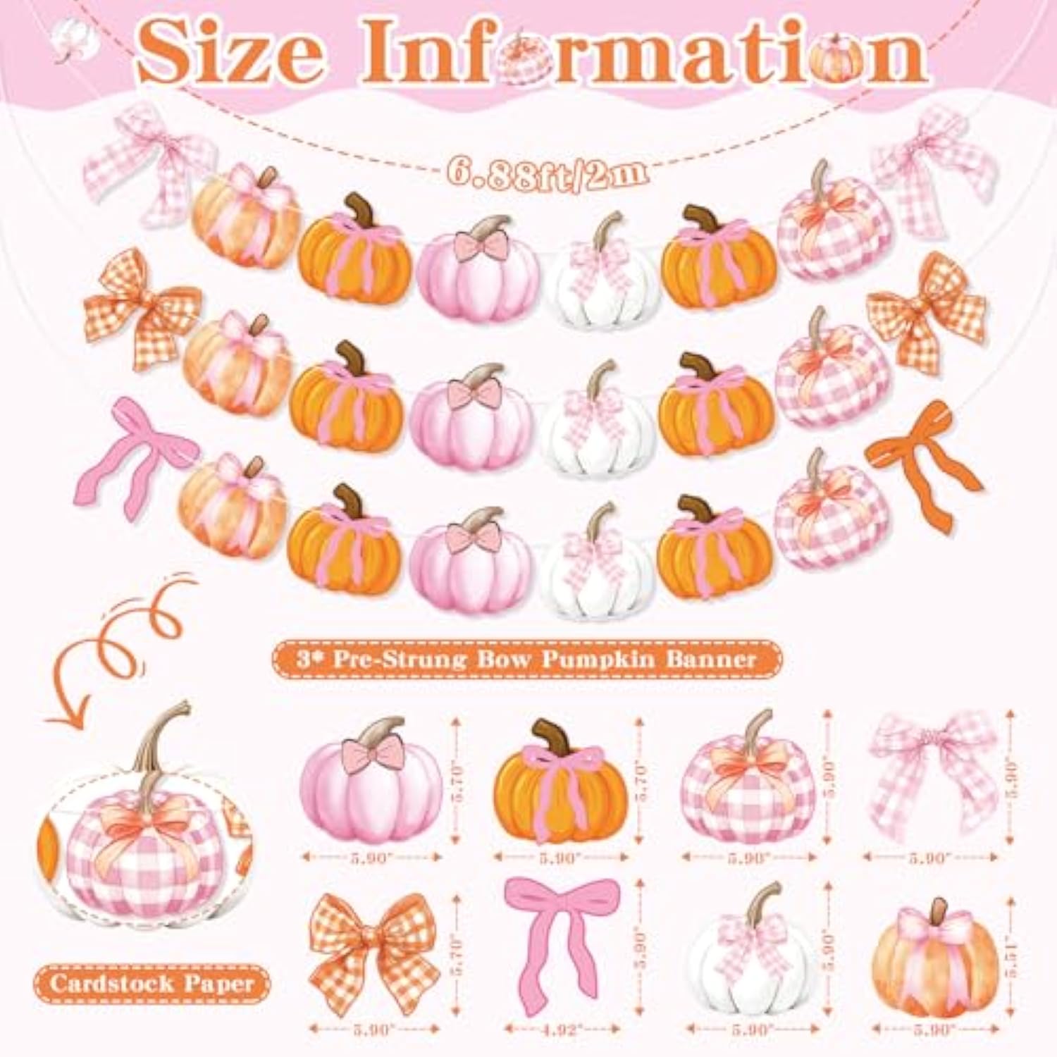 3-Pcs Bow Pumpkin Banner Set for Fall, Thanksgiving & Autumn Decor