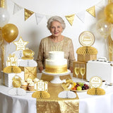 White Gold Retirement Honeycomb Centerpieces Set 8pcs Double-Sided Printed Table Decorations Elegant Retirement Celebration Honeycomb Decor Kit White Gold Event Table Display Bundle