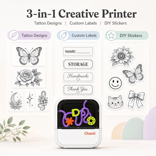 Portable Thermal Tattoo Printer & Label Maker - 3-In-1 Mini Bluetooth Sticker Printer Kit Includes 6 Color Paper Rolls & 10 Tattoo Film Sheets - Inkless Diy Art Printer For Ios & Android