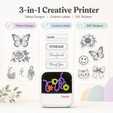 Portable Thermal Tattoo Printer & Label Maker - 3-In-1 Mini Bluetooth Sticker Printer Kit Includes 6 Color Paper Rolls & 10 Tattoo Film Sheets - Inkless Diy Art Printer For Ios & Android