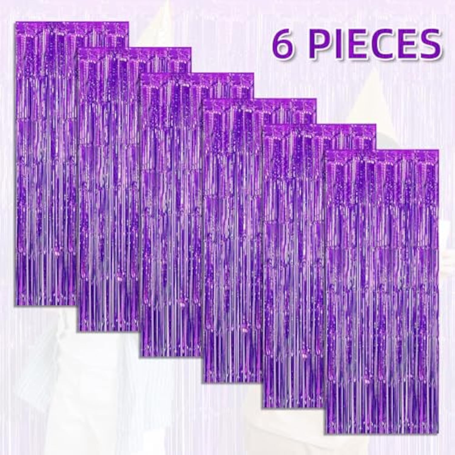 6-Pack Purple Foil Fringe Curtains 3.28x8.2 ft for Party and Photo Booth Decor