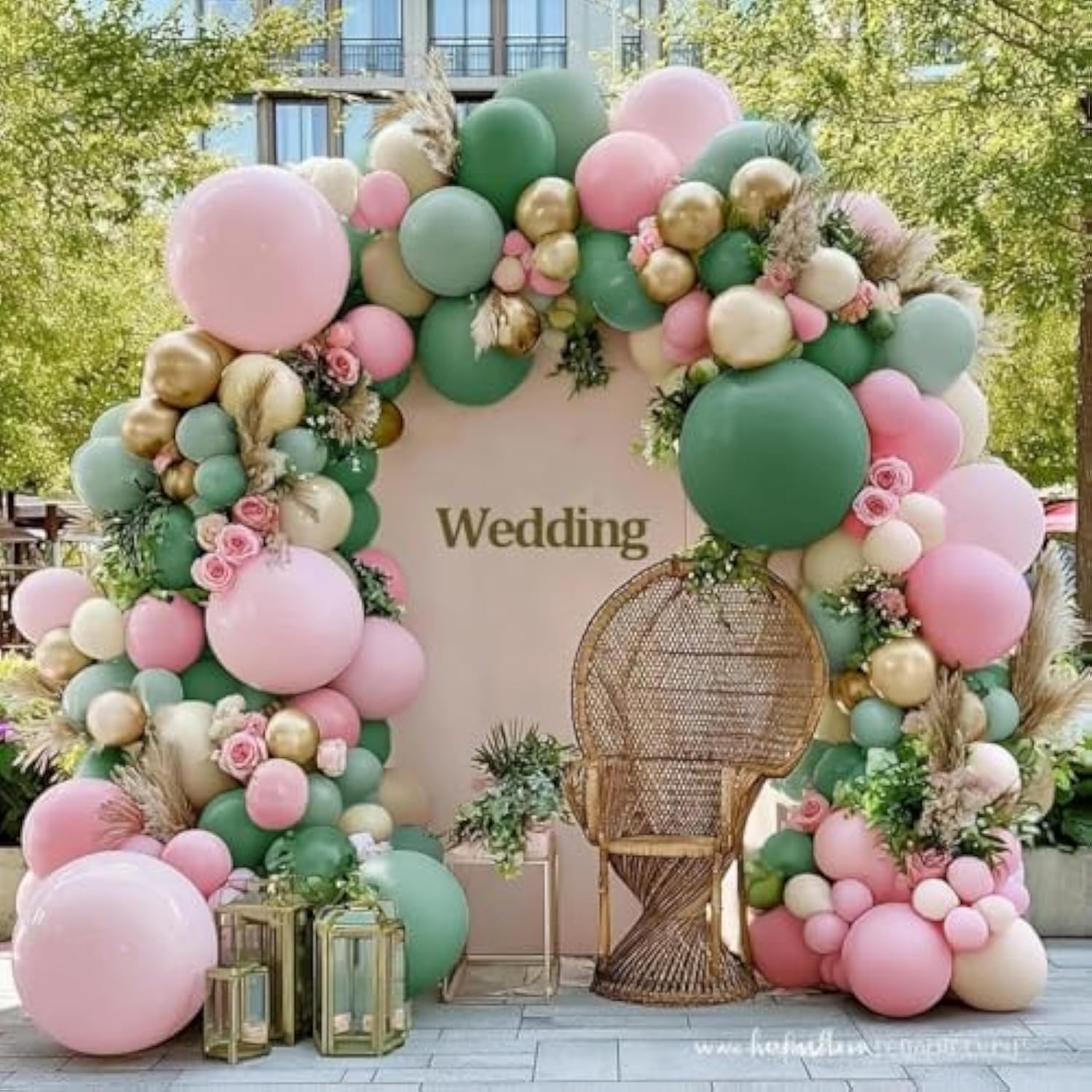 Sage Green Pink Balloon Arch Kit Double Stuffed Dusty Green Pastel Pink White Sand Gold Balloon Garland Light Olive Cream Balloons For Baby Shower Baby In Bloom Wedding Birthday Tropical Party Decor