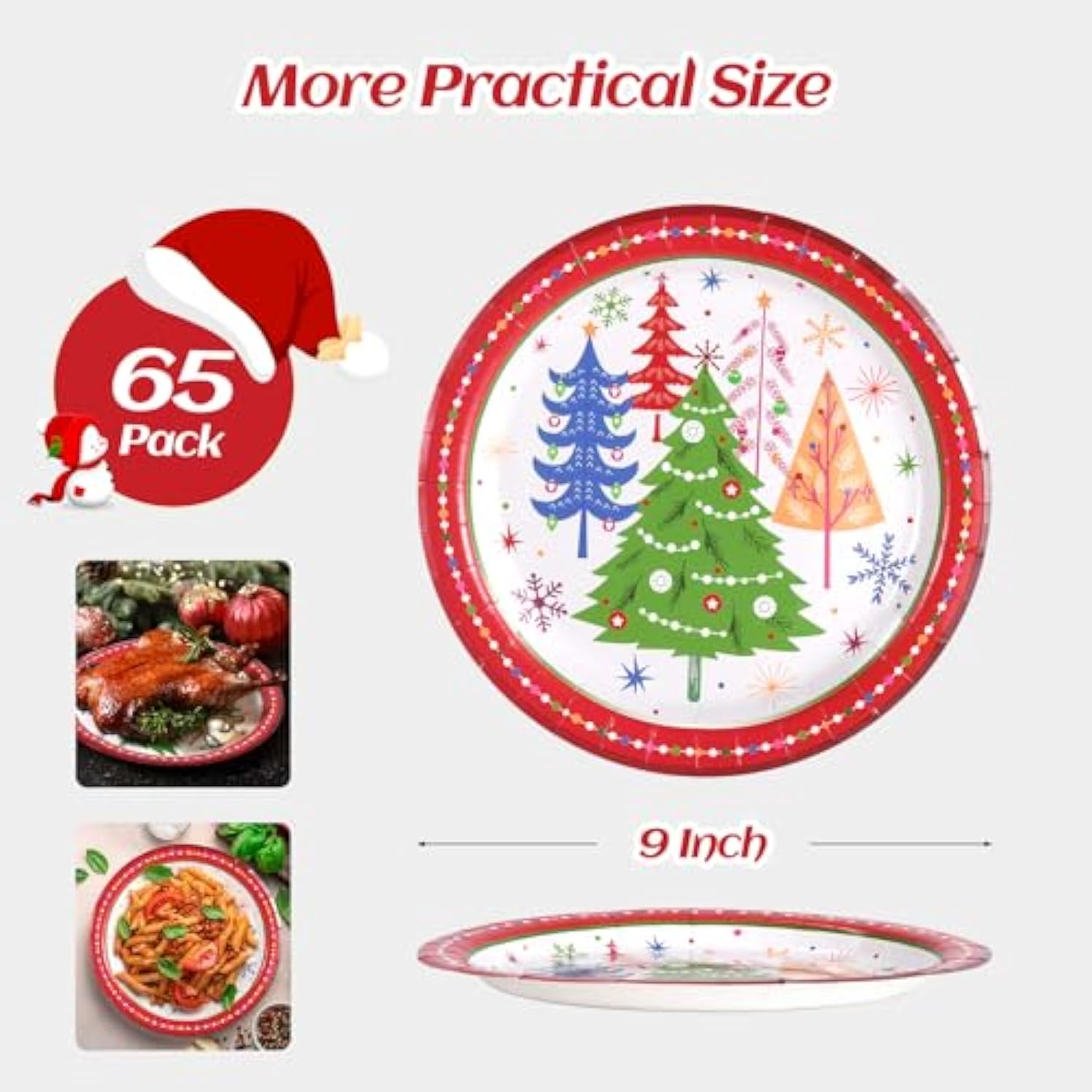 65 Pcs Christmas Paper Plates Disposable Party Plates For Dessert Dinner Appetizer Salad Cake Cookies Merry Christmas Holiday Dinnerware Party Decoration Supplies