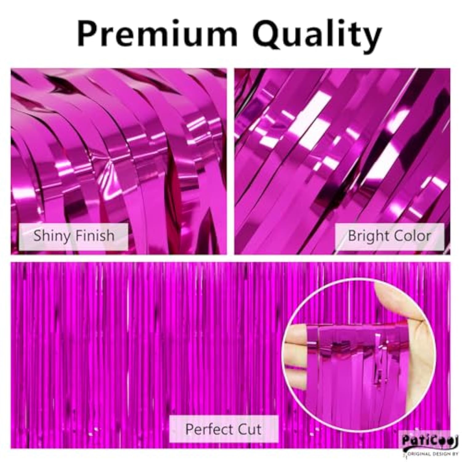 Thicken Hot Pink Streamers 4 Pack 3.2X8.2 Ft, Pink Birthday Decrorations Tinsel Backdrop Curtains, Foil Fringe Photo Backdrop For Bachelorette, Graduation, Summer Hawaiian Party Decorations