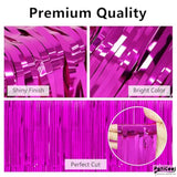 Thicken Hot Pink Streamers 4 Pack 3.2X8.2 Ft, Pink Birthday Decrorations Tinsel Backdrop Curtains, Foil Fringe Photo Backdrop For Bachelorette, Graduation, Summer Hawaiian Party Decorations