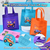 Monster Truck Party Favors Car Game Birthday Supplies, Non-Woven Gift Bags Keychains Slap Bracelets Diy Stickers, Kid Boy Wheels Toy Goodie Bag Stuffer Monster Truck Birthday Decorations