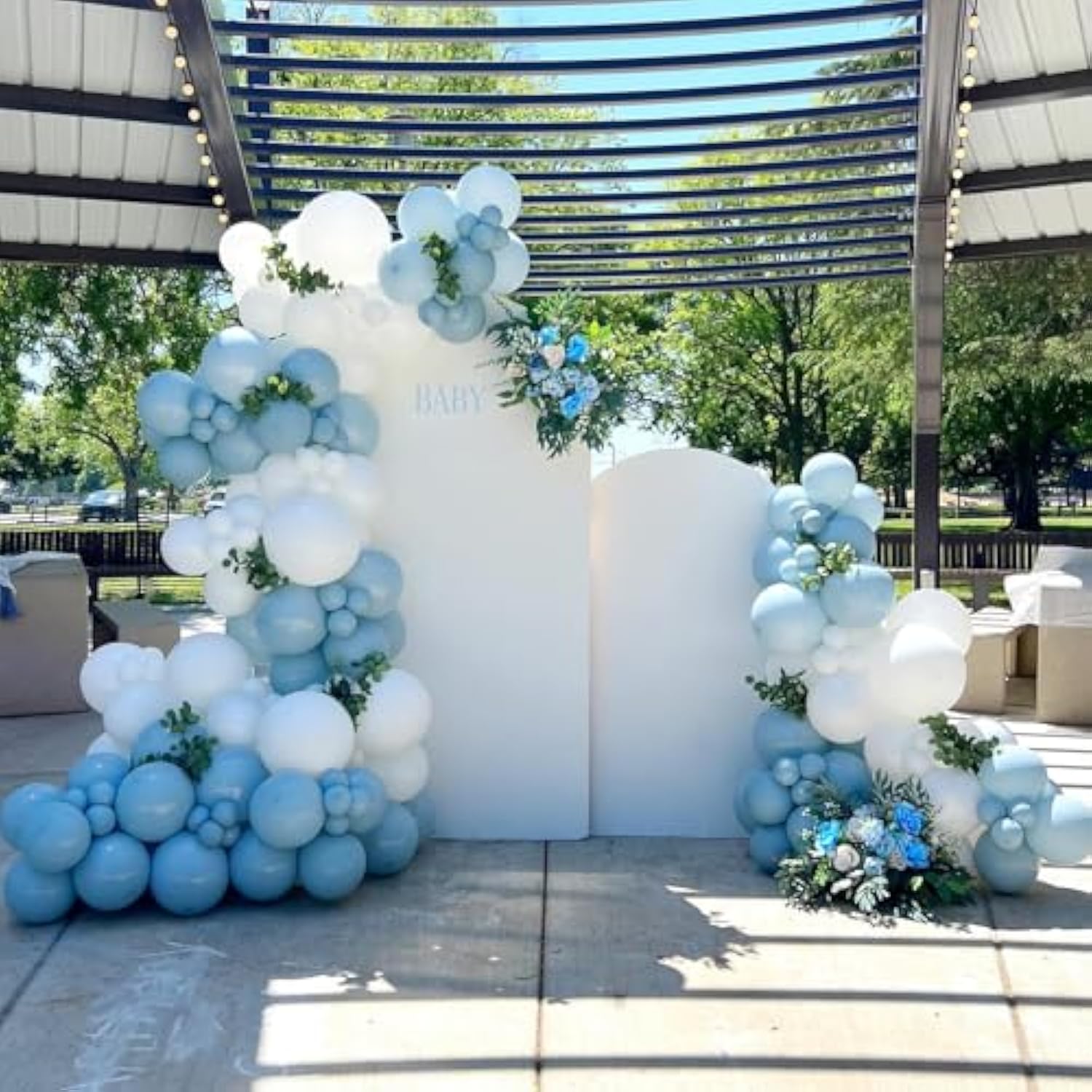 Dusty Blue Balloon Arch Kit,118Pcs Baby Blue And White Balloon Garland With Long Bow Balloons And Clear Balloons For Birthday Baby Shower Wedding Bridal Decorations