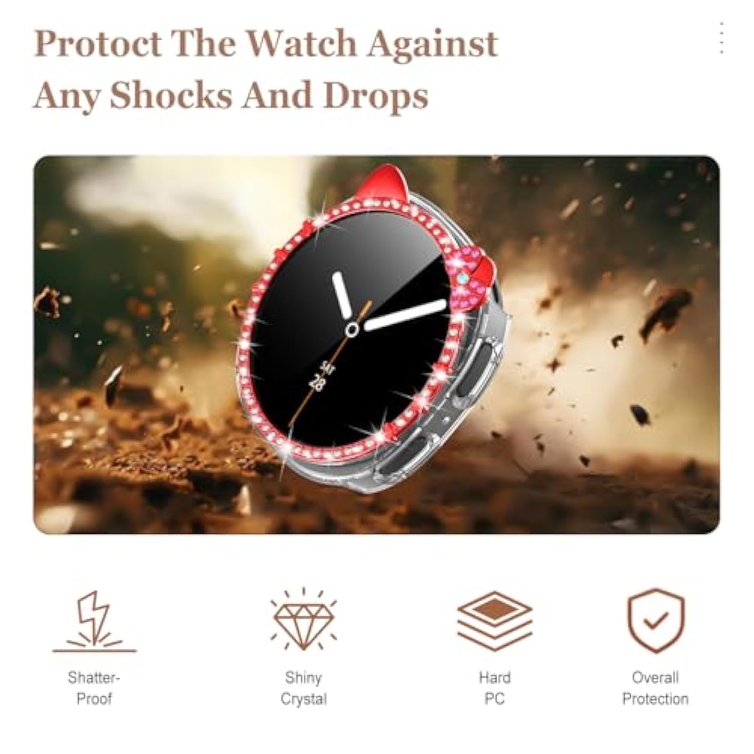 [2+2Pack Bling Diamond Case For Samsung Galaxy Watch 8 Screen Protector 40Mm Cute Cat Women, Glitter Rhinestone Protective Hard Pc Bumper Covers For Galaxy Watch 8 Case 40Mm Cover Accessories