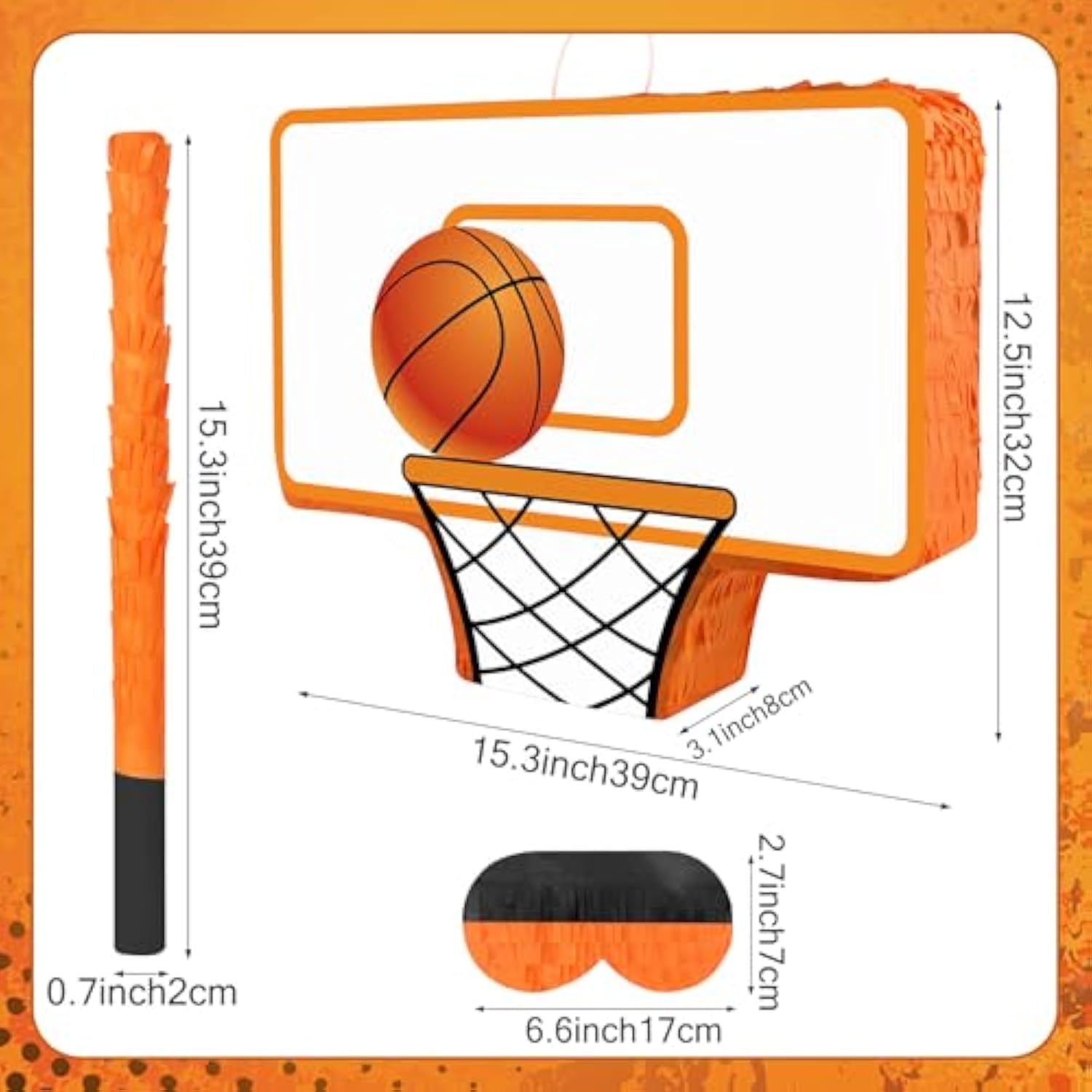 Basketball Piñata With Bundle & Blindfold Bat Basketball Birthday Party Decorations Sports Party Supplies For Kids Boys Sports Themed Birthday Carnival Events