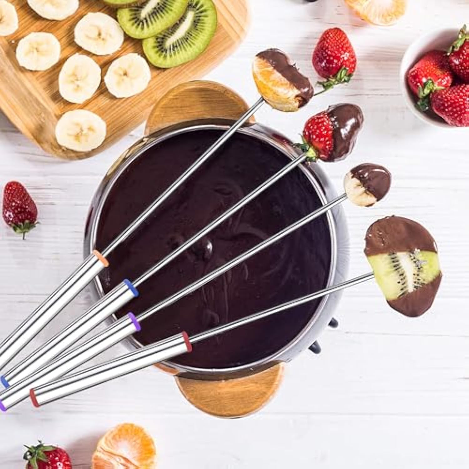 15Pcs 9.6 Inch Fondue Sticks Stainless Steel Forks With Heat Resistant Handle For Roast Meat Chocolate Dessert Cheese Marshmallows