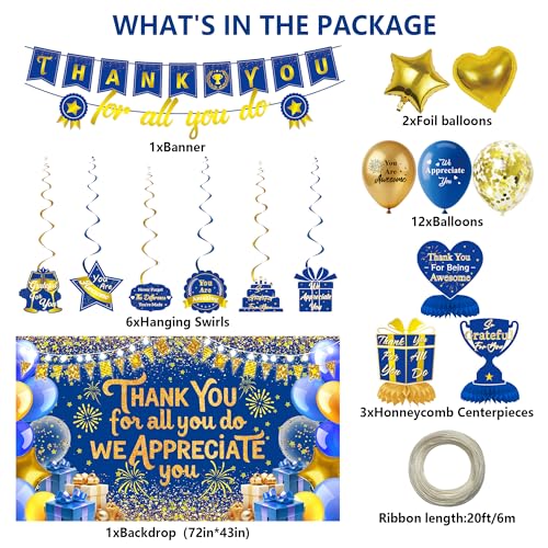 We Appreciate You Decorations Blue Gold Thank You for All You Do Backdrop