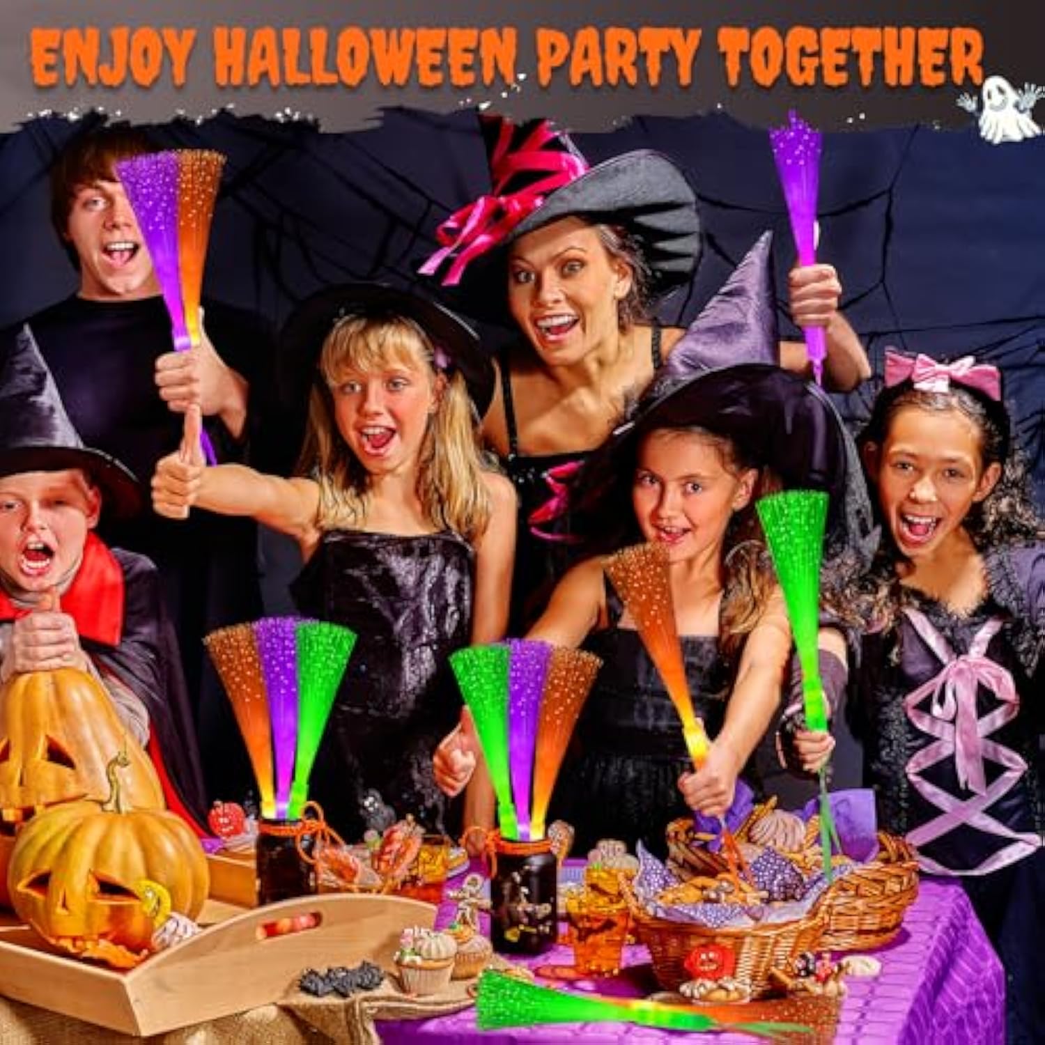 Halloween Glow Sticks Toys Gifts For Kids-6 Pack, Light Up Fiber Optic Wand For Toddlers, Fun Halloween Party Games Activities Stuff, Non Candy Treats Goodie Bag Basket Stuffers Fillers For Boys Girls