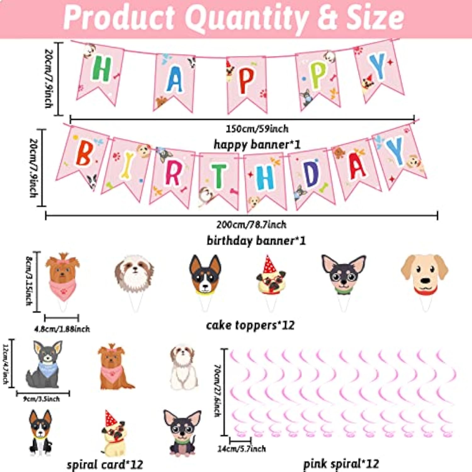 Pink Dog Party Decorations Set: Tableware, Balloons, Banner - 168 Piece