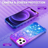 Purple Blue Glitter Bling Floating Liquid Cute Women Girls Phone Case for iPhone 12/12 Pro with Tempered Glass Screen Protector
