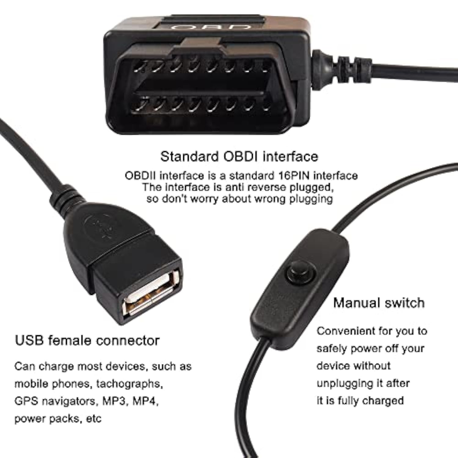 Obd To Usb Power Cable Adapter 16Pin Obd2 Male To 5V 2A Usb Female Connector 1