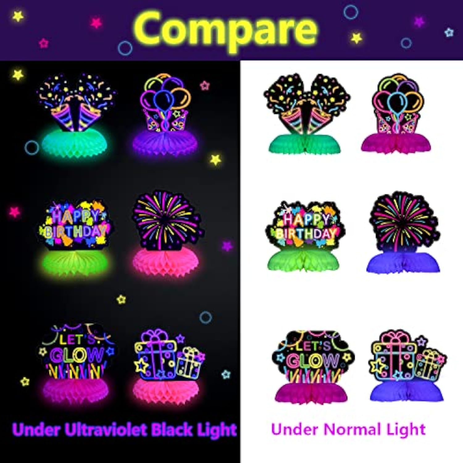 10 Pieces Glow In The Dark Party Table Decorations, Neon Table Honeyco