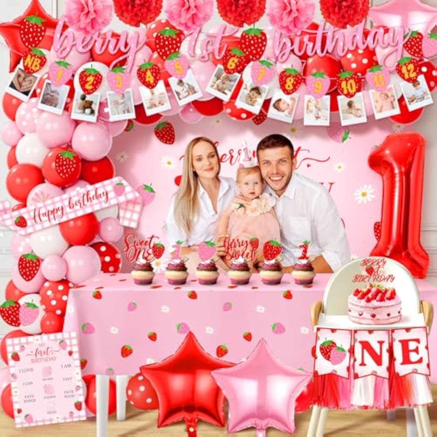 Berry First Birthday Decor Strawberry 1St Birthday Decorations For Girls, Berry First Party Supplies, For Sweet One Party Theme Supplies