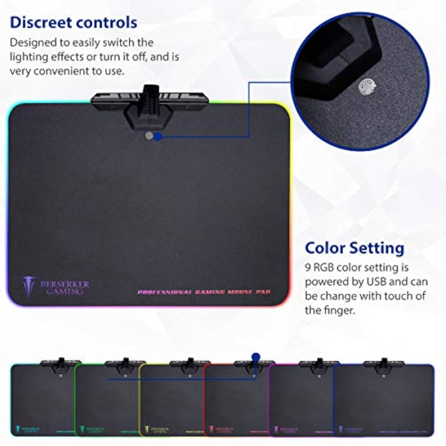 Large RGB LED Gaming Mouse Pad Hard Micro Texture Surface -7 Light Up Modes - Mouse Bungee Cable Manager Holder Attachment - PC; Mac; Linux
