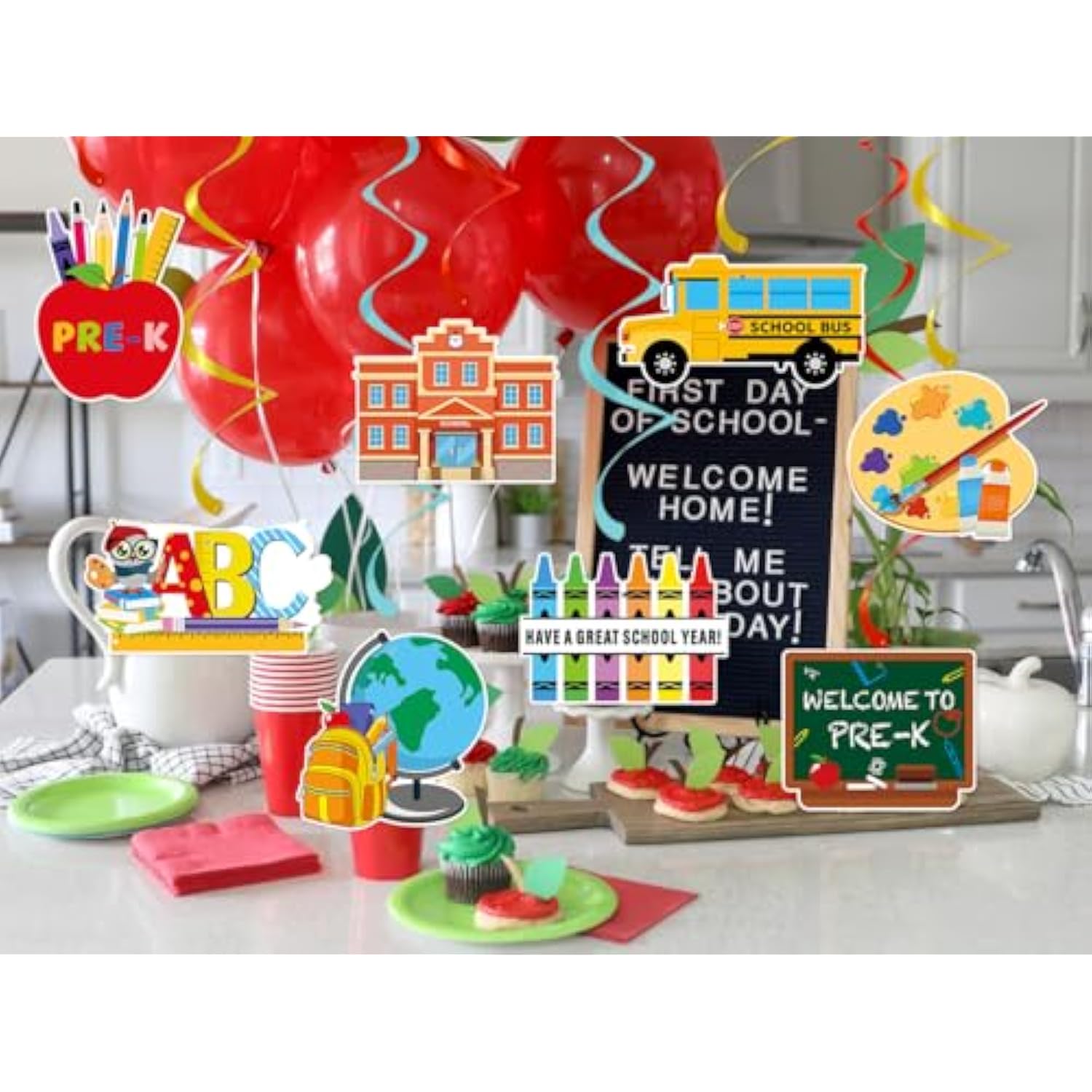 Pre-K Back To School Hanging Swirls, Welcome To Pre K Back To School Decorations Banner, First Day Of Preschool Pre K Classroom Decorations Banner,16Pcs