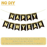Happy New Year Banner 10ft Black Gold NYE Party Decor