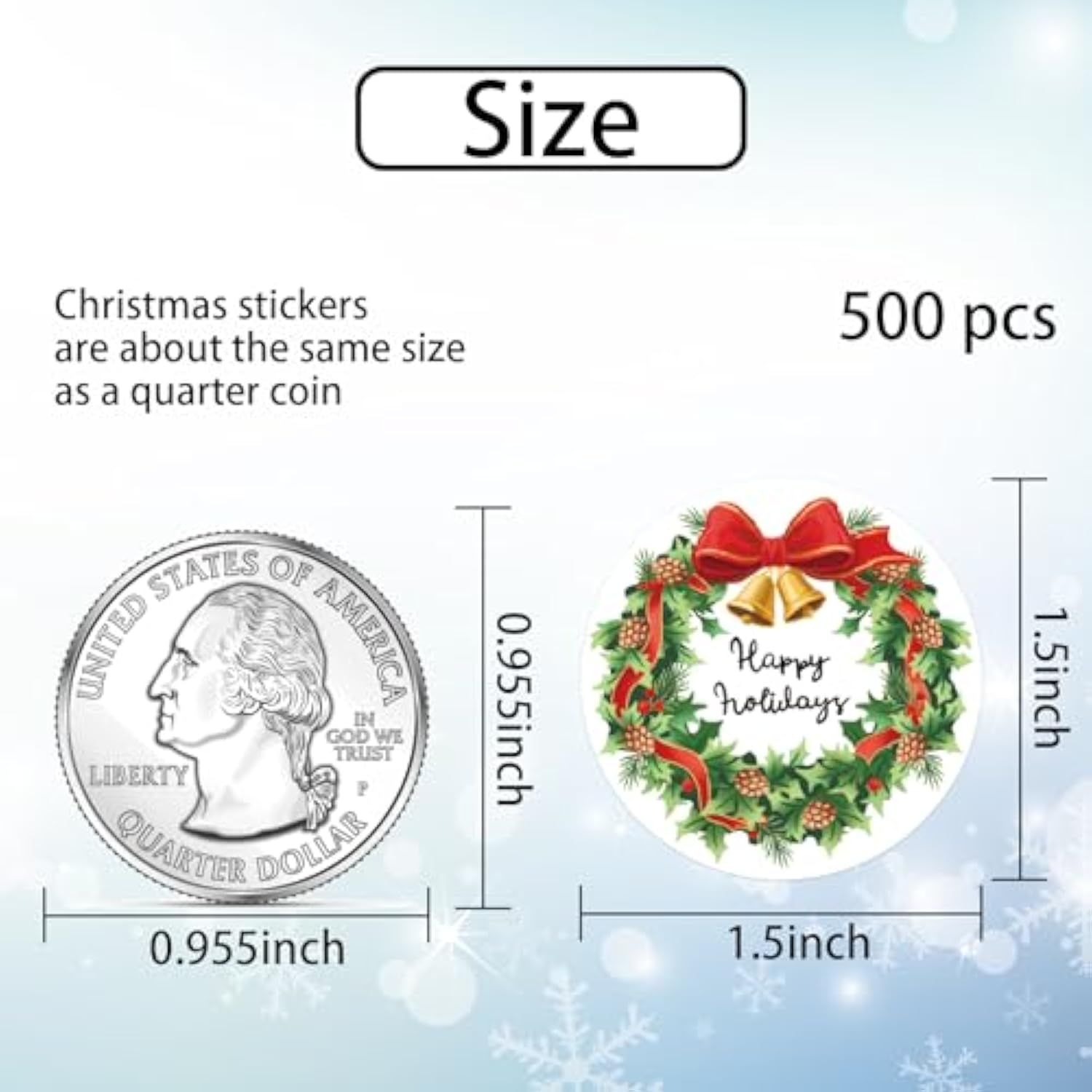 500 Pcs 1.5 Inch Happy Holidays Stickers Merry Christmas Stickers Roll For Envelopes,Gift Packing,Cards,Party Supplies (Christmas Wreath 2)