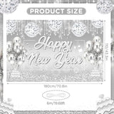 Silver Happy New Year 2026 Glitter Banner Firework Backdrop Party Decor