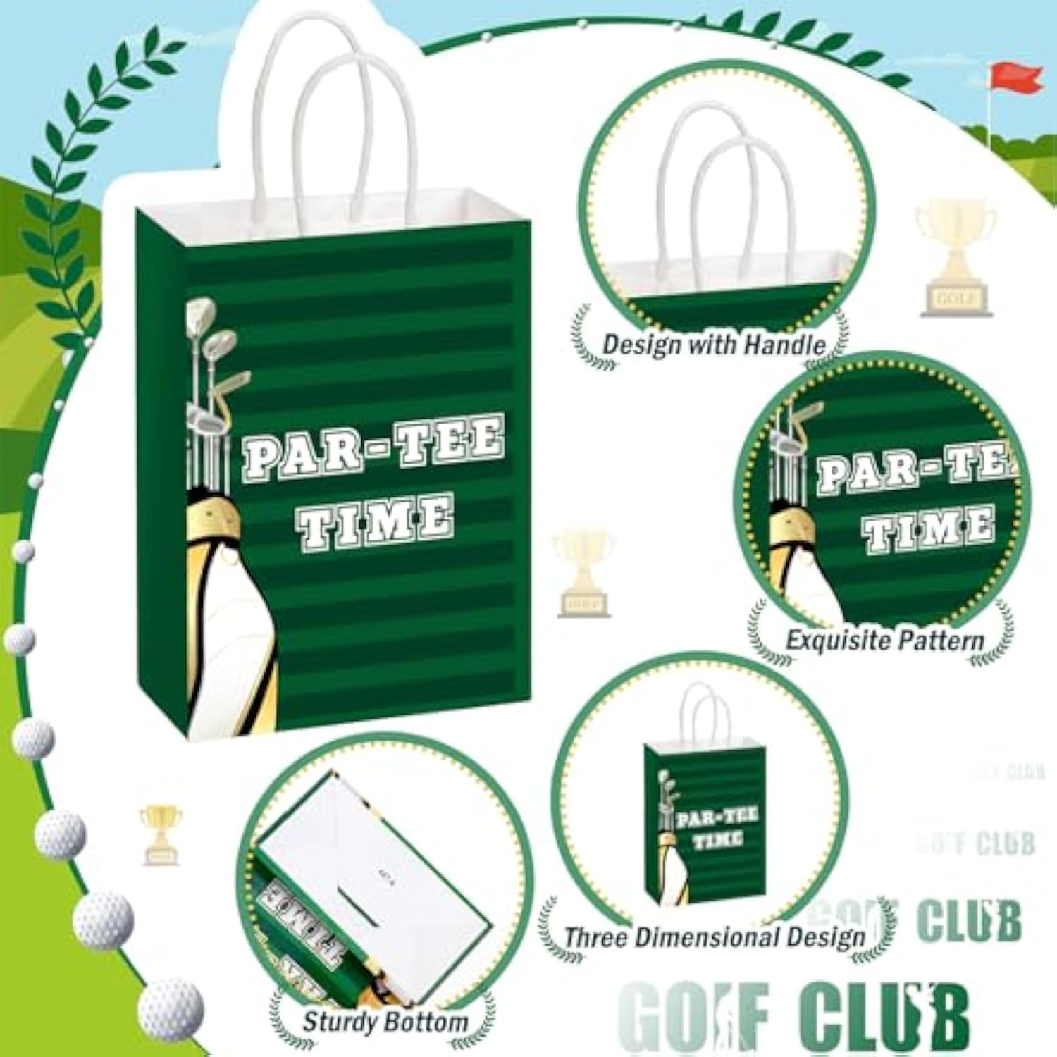 24 Pcs Golf Party Favor Bags Golf Goodie Gift Wrapping Paper Bags With Handles Portable Sports Ball Candy Treat Pouch For Birthday Party Decorations Supplies