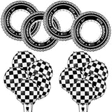 Race Car Party Decor Set: Checkered Balloons & Inflatable Tire Floats