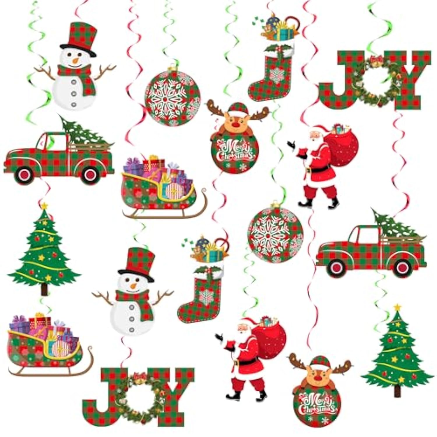 36-Piece DIY Christmas Hanging Swirls with Santa and Ornaments