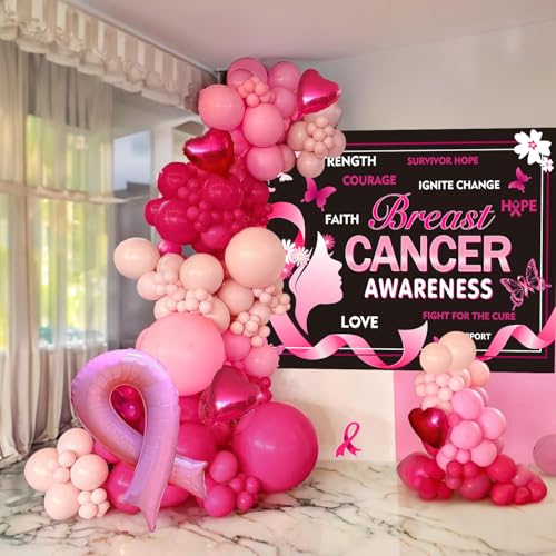 Breast Cancer Awareness Backdrop 8x6FT Pink Ribbon Butterfly Hope Banner