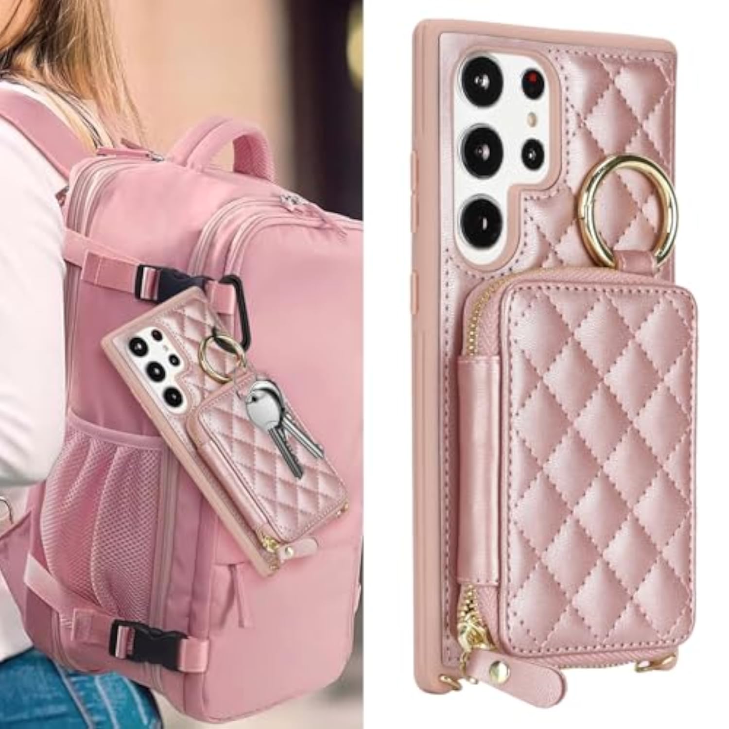 Rose Gold Crossbody Wallet Case for Samsung Galaxy S24 Ultra