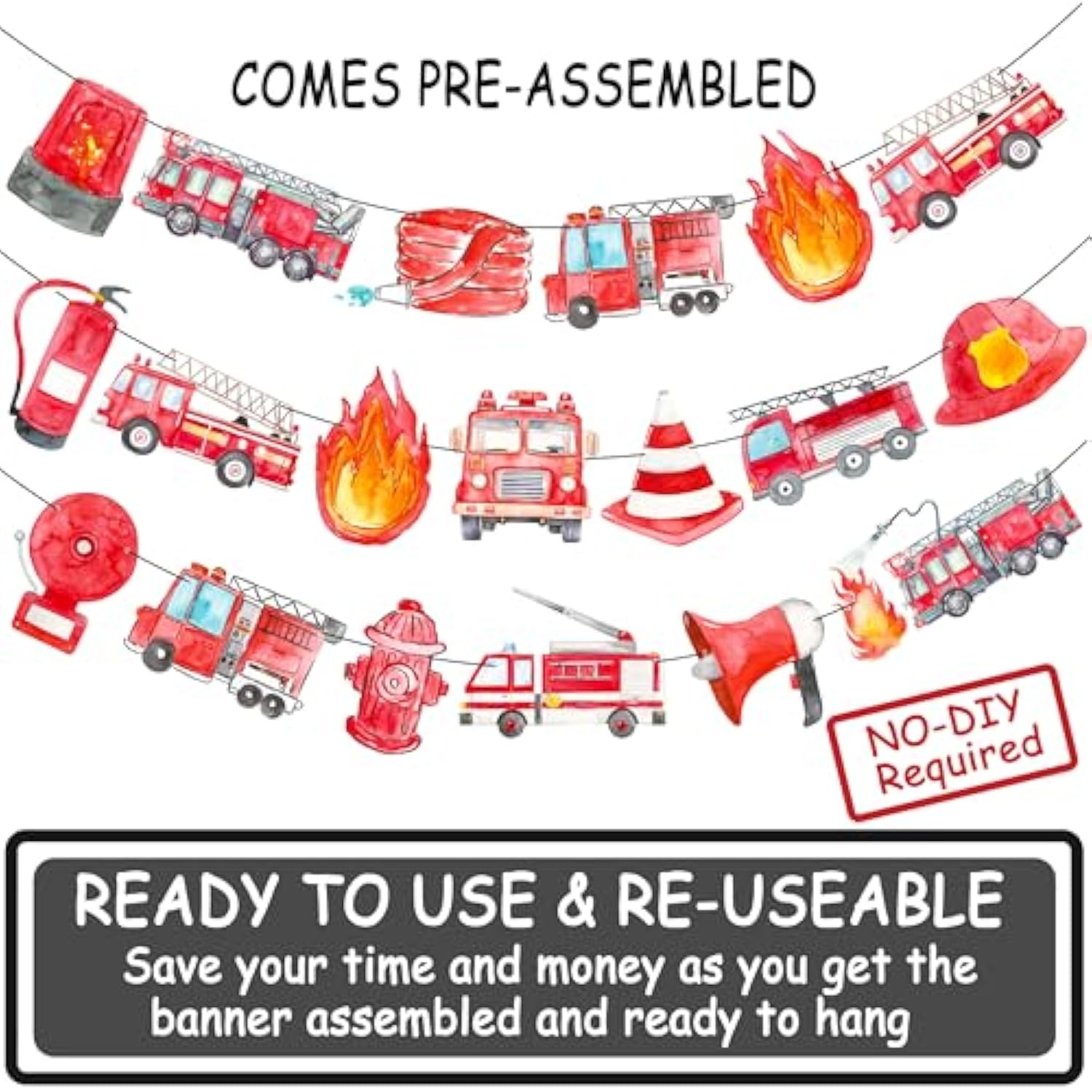 Fire Truck Party Banners 3Pcs Firefighter Firetruck Theme Birthday Party Banners For Fireman Birthday Party Resuce Events Baby Shower Supplies
